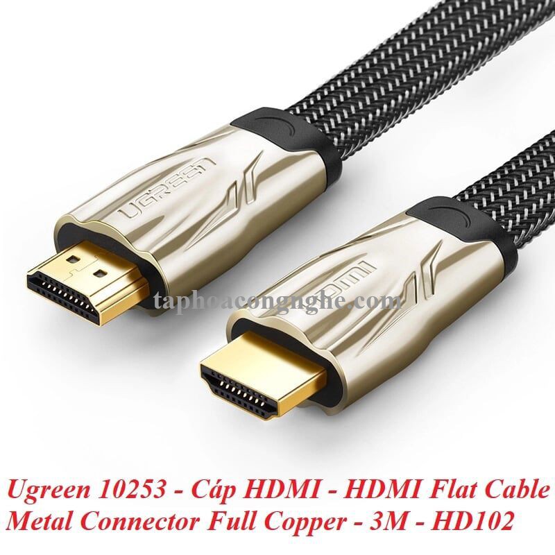 Ugreen 10253 3M màu Đen Cáp tín hiệu HDMI vỏ bọc lưới cao cấp cáp dẹt HD102 30010253